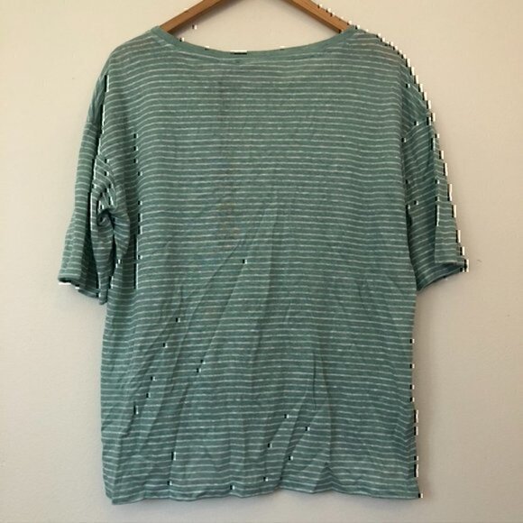 NEW NWT NICOLE MILLER Aqua Green White Stripe 100% Linen Boxy Short Sleeve Top S - Picture 9 of 10